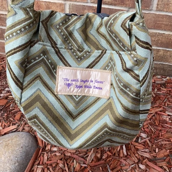 Cherella Blue, green & brown Floral unique crossbody or shoulder handbag - Picture 9 of 11